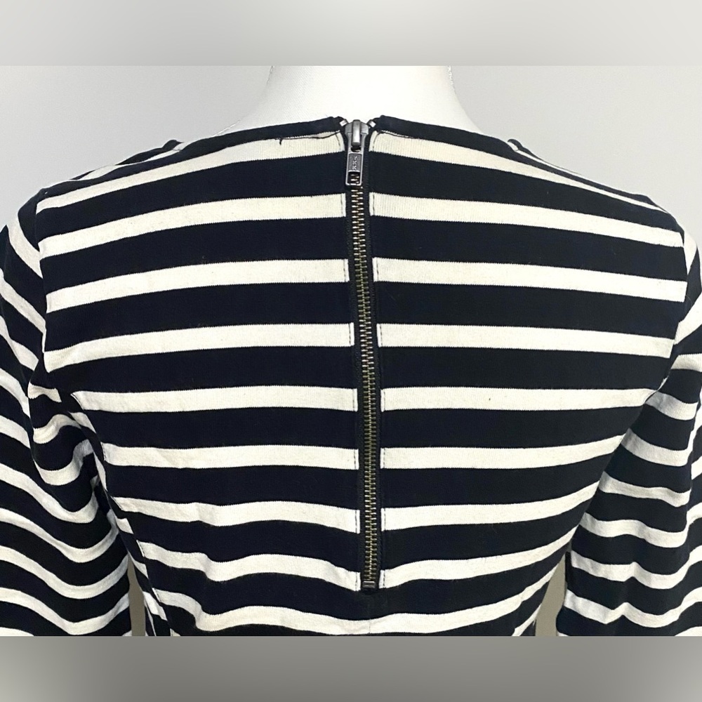 JCrew Womens XS Black White Stripe Top Boho Fall Nautical Preppy Coastal Grandma - Picture 3 of 13